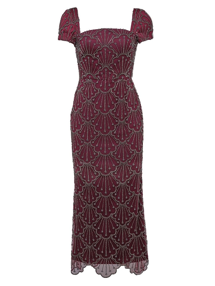 Women's Serena Beaded Cocktail Dress - Oxblood - Size 14