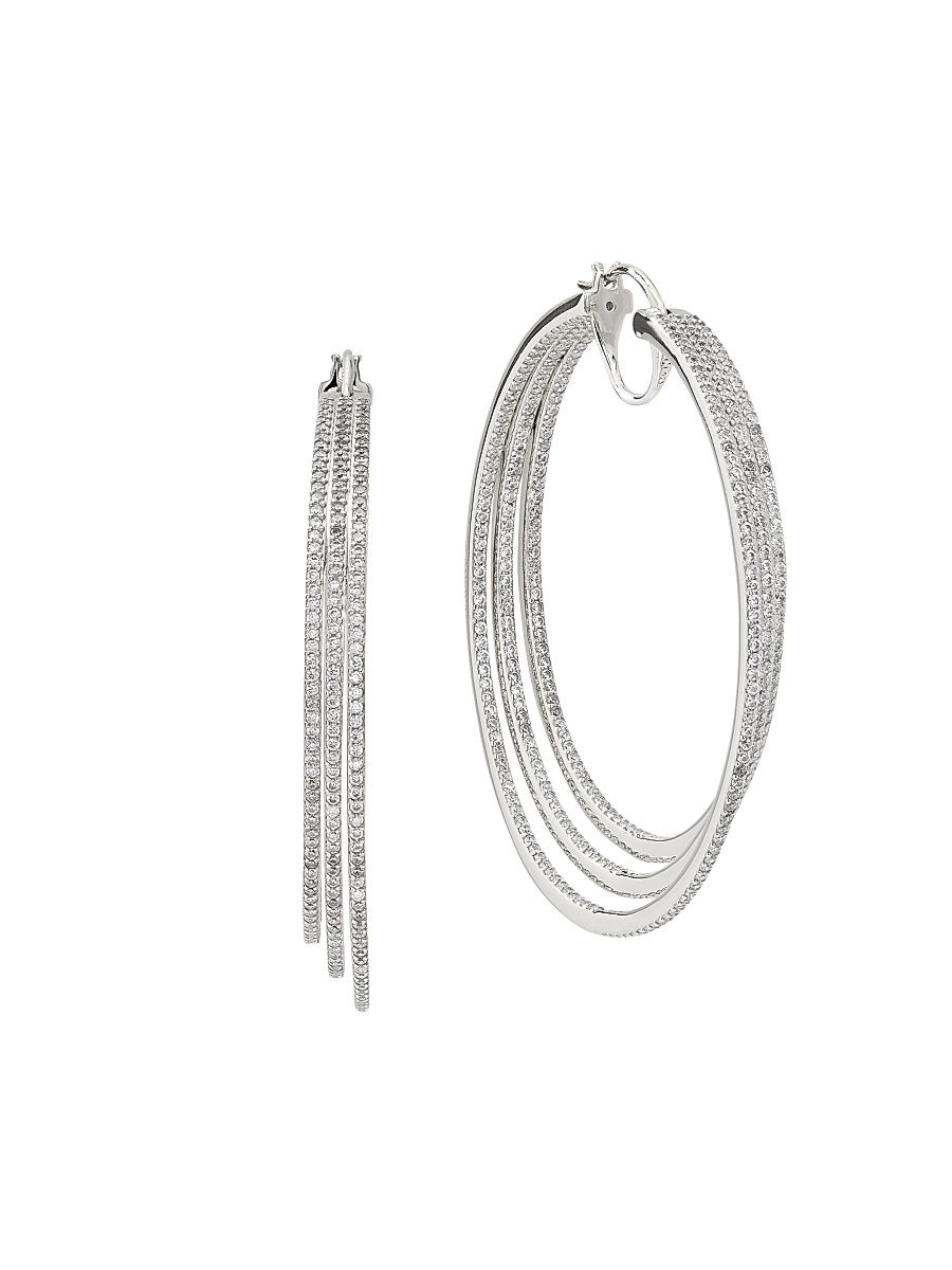 Women's Sterling Silver & Cubic Zirconia Triple-Hoop Earrings - Rhodium