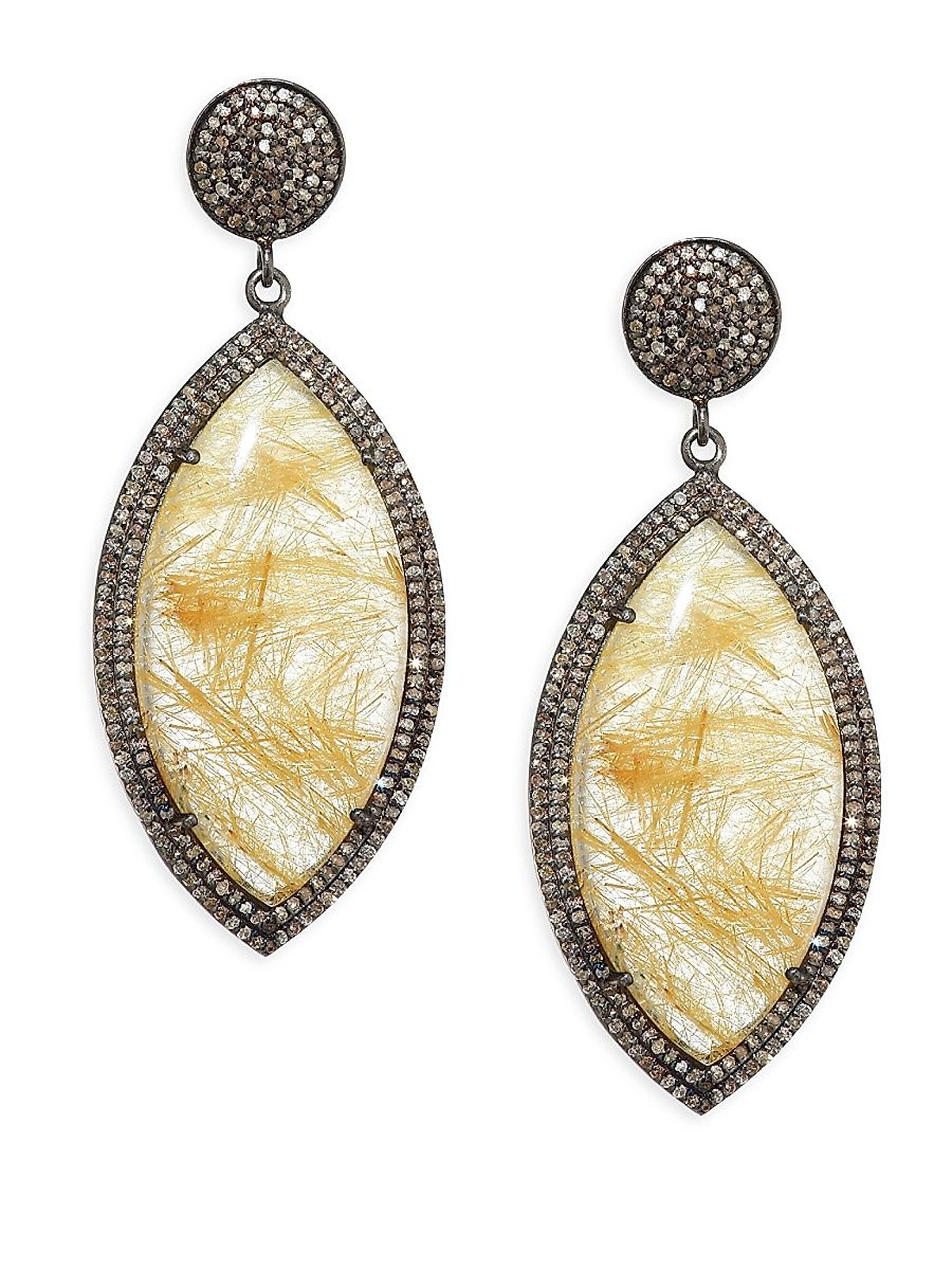 Women's Diamond & Rhodolite Quartz Drop Earrings - Gold