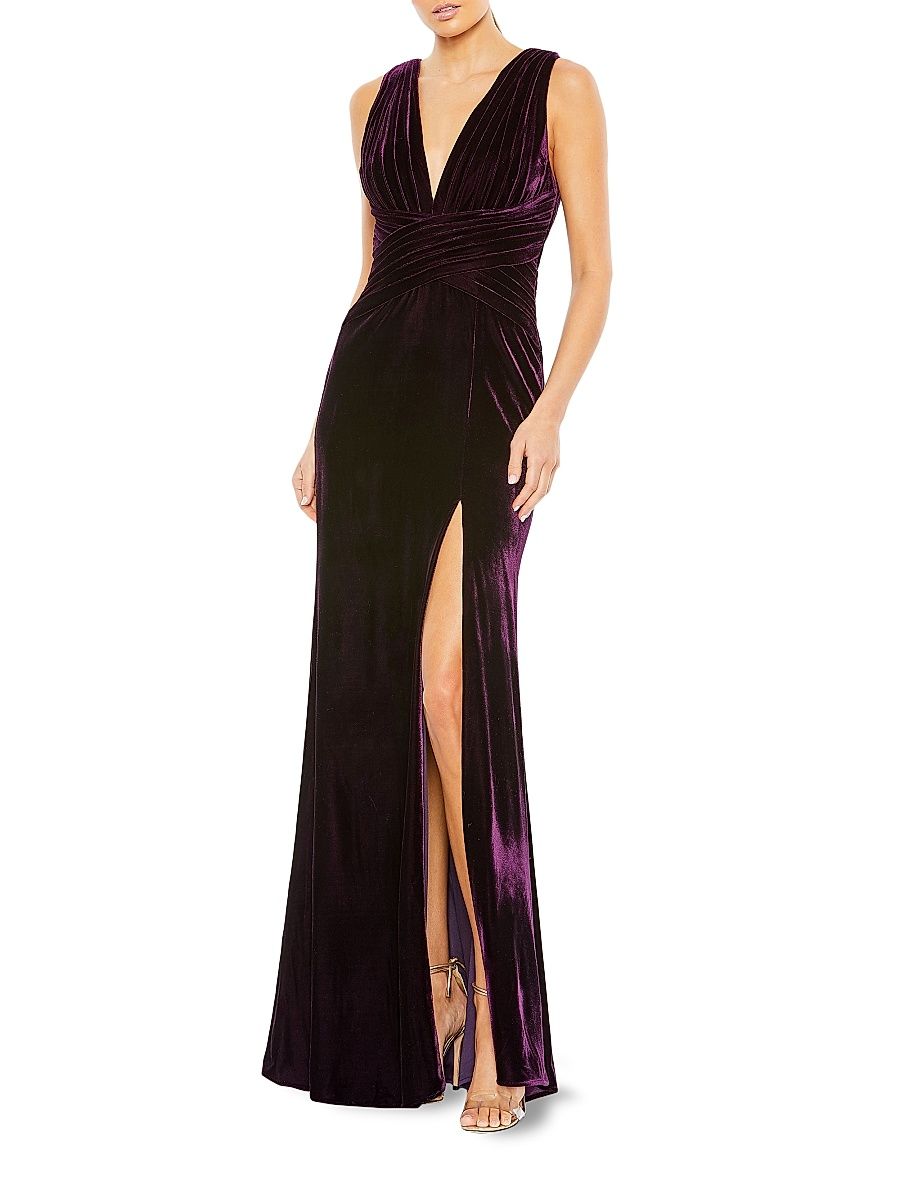 Women's Velvet Pleated Waist Slip Gown - Amethyst - Size 4