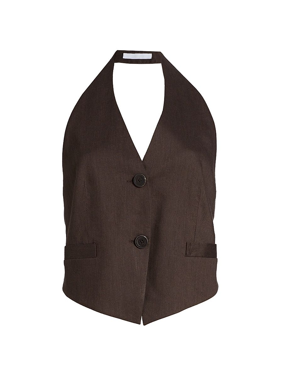 Women's Linen-Blend Halter Vest - Espresso - Size 6