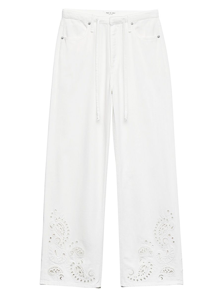 Women's Ultra Featherweight Phoebe Drawstring Pants - White Eyelet - Size Large