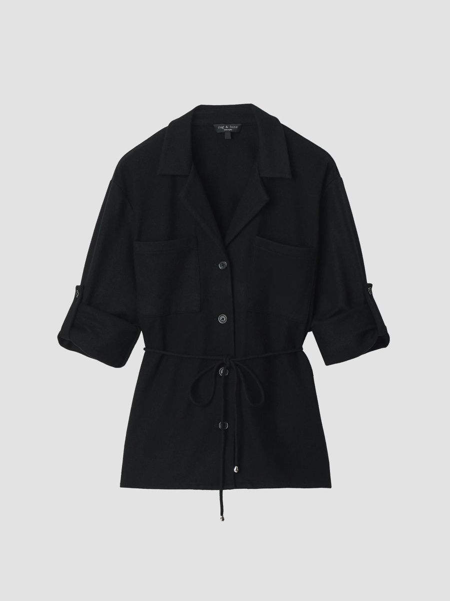 rag & bone Women's Sonny Tie-Waist Wool Blouse - Black - Size XS