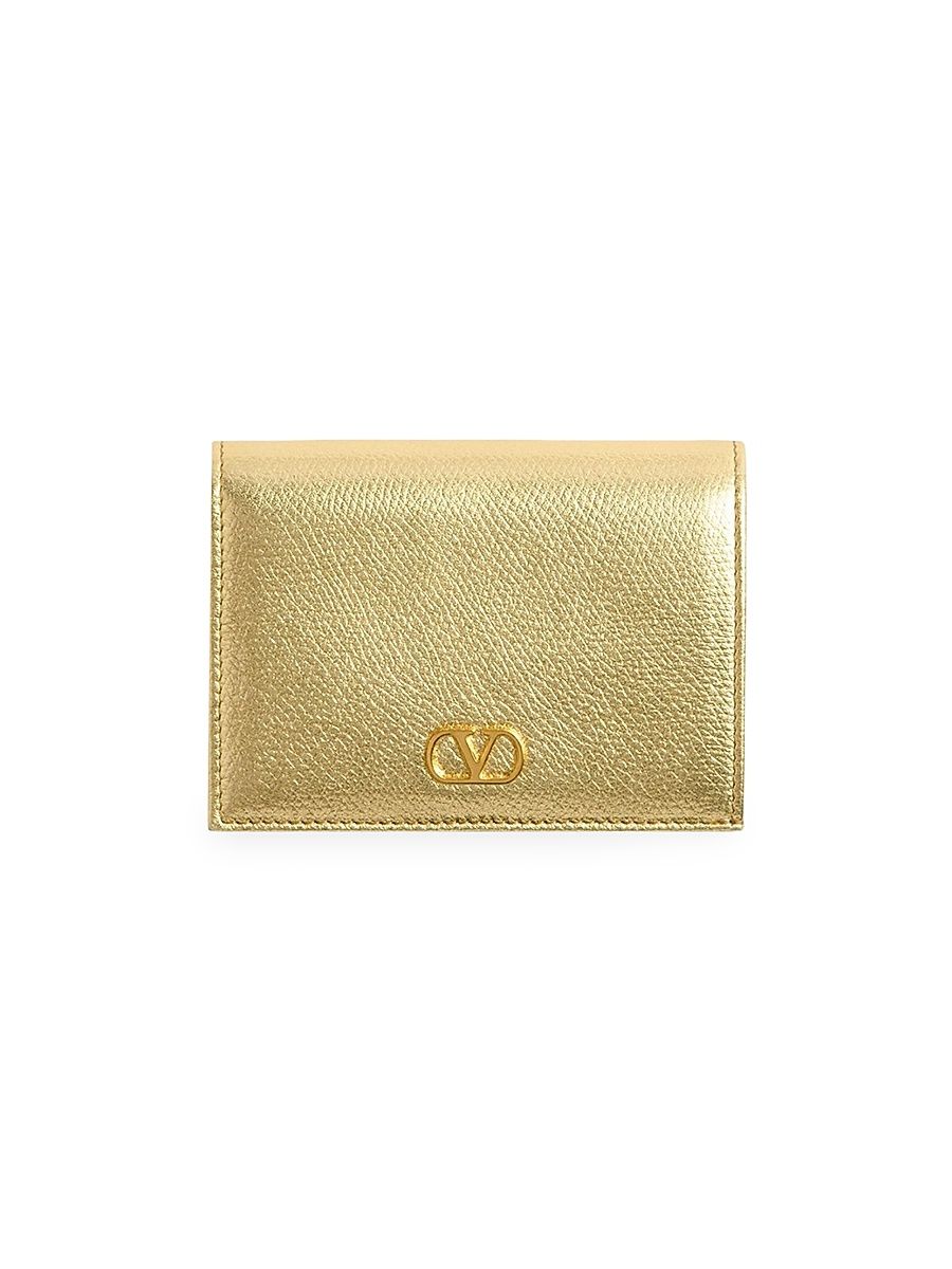 Women's VLogo Signature Laminated Grainy Calfskin Wallet - Antique Brass