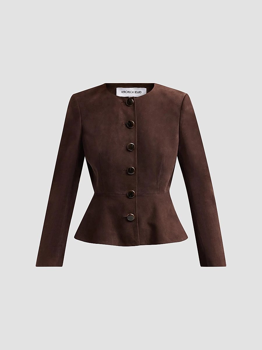 Veronica Beard Women's Quinn Suede Peplum Jacket - Espresso - Size 2