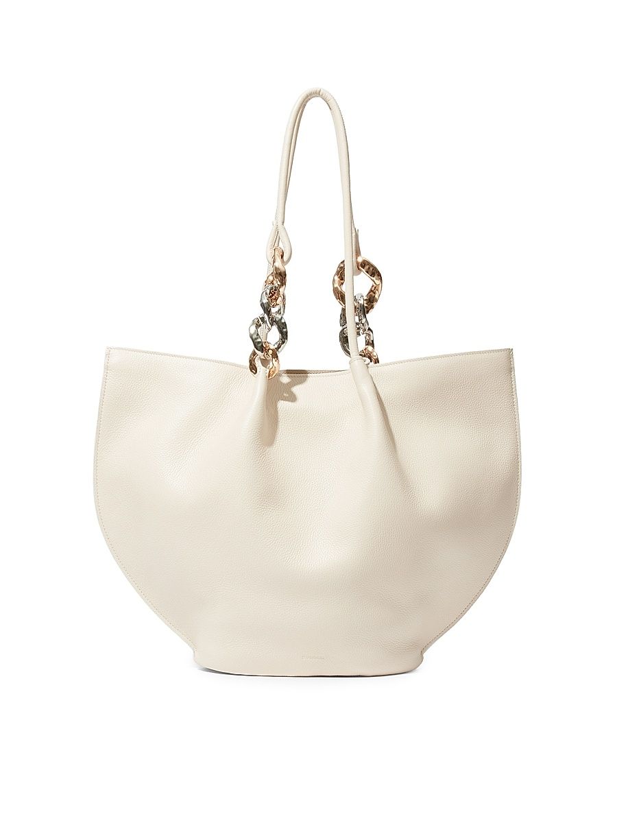 Women's Arlo Chain-Link Strap Leather Tote Bag - Cream
