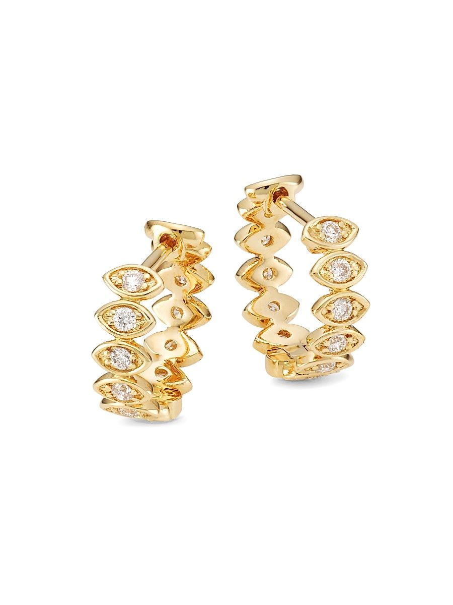Women's 14K Yellow Gold & Diamond Evil Eye Huggie Hoop Earrings - Gold