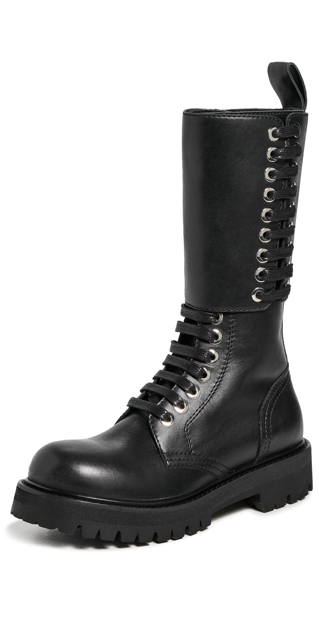 rabanne Leather Combat Boots Black 37