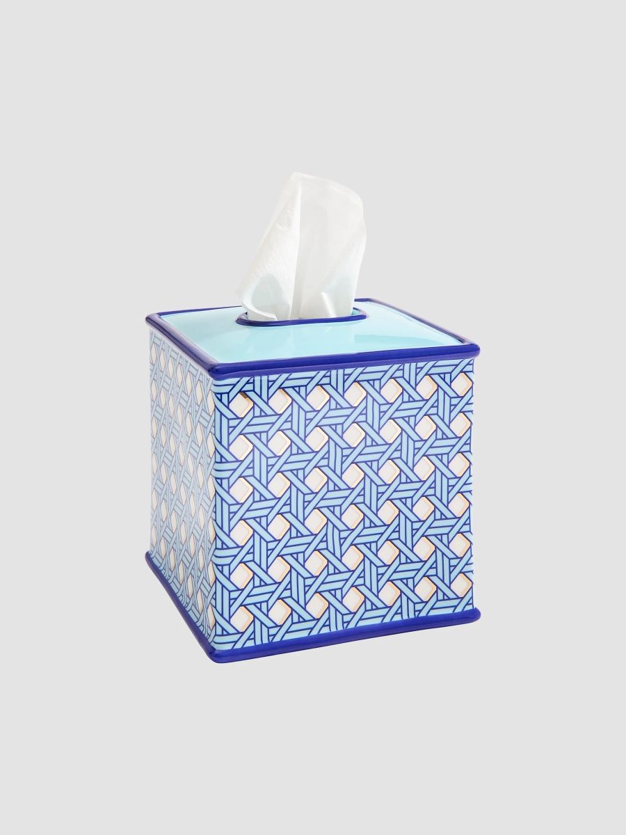 Jonathan Adler Basketweave Tissue Box - Blue