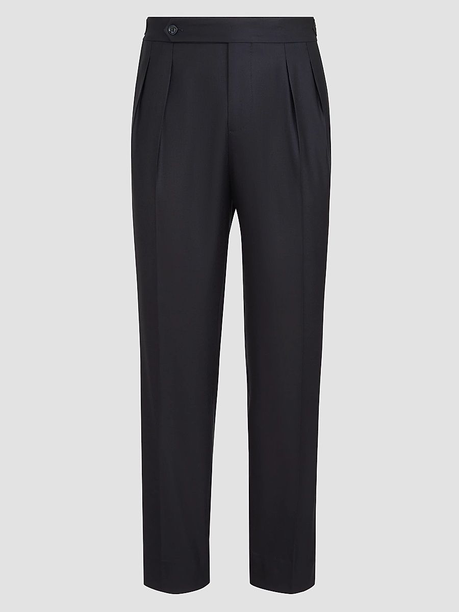Men's Virgin Wool and Silk Lightweight Twill Tuxedo Trousers - Navy Blue - Size 44