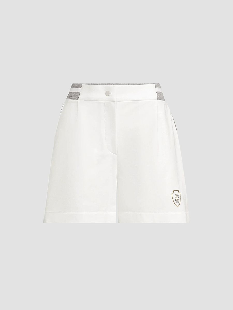 Brunello Cucinelli Women's Stretch Cotton Lightweight French Terry Active Shorts - White - Size 10