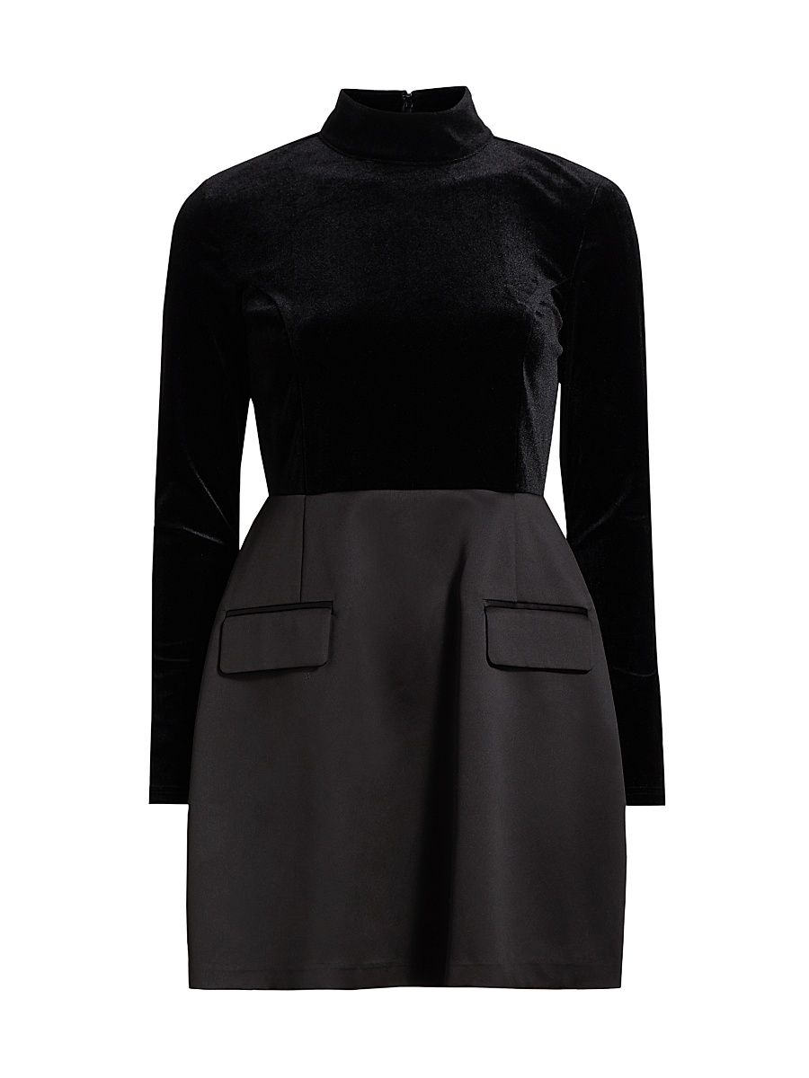 Women's Ellie Velvet Combo Minidress - Black - Size 2
