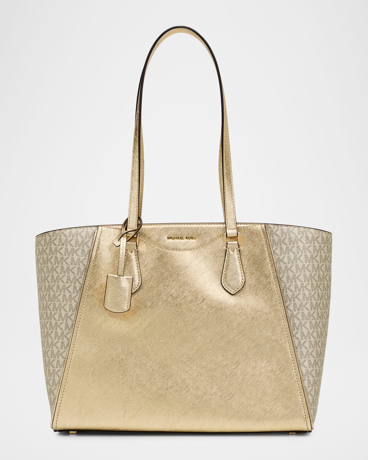 Taryn Large Metallic Leather Logo Tote Bag