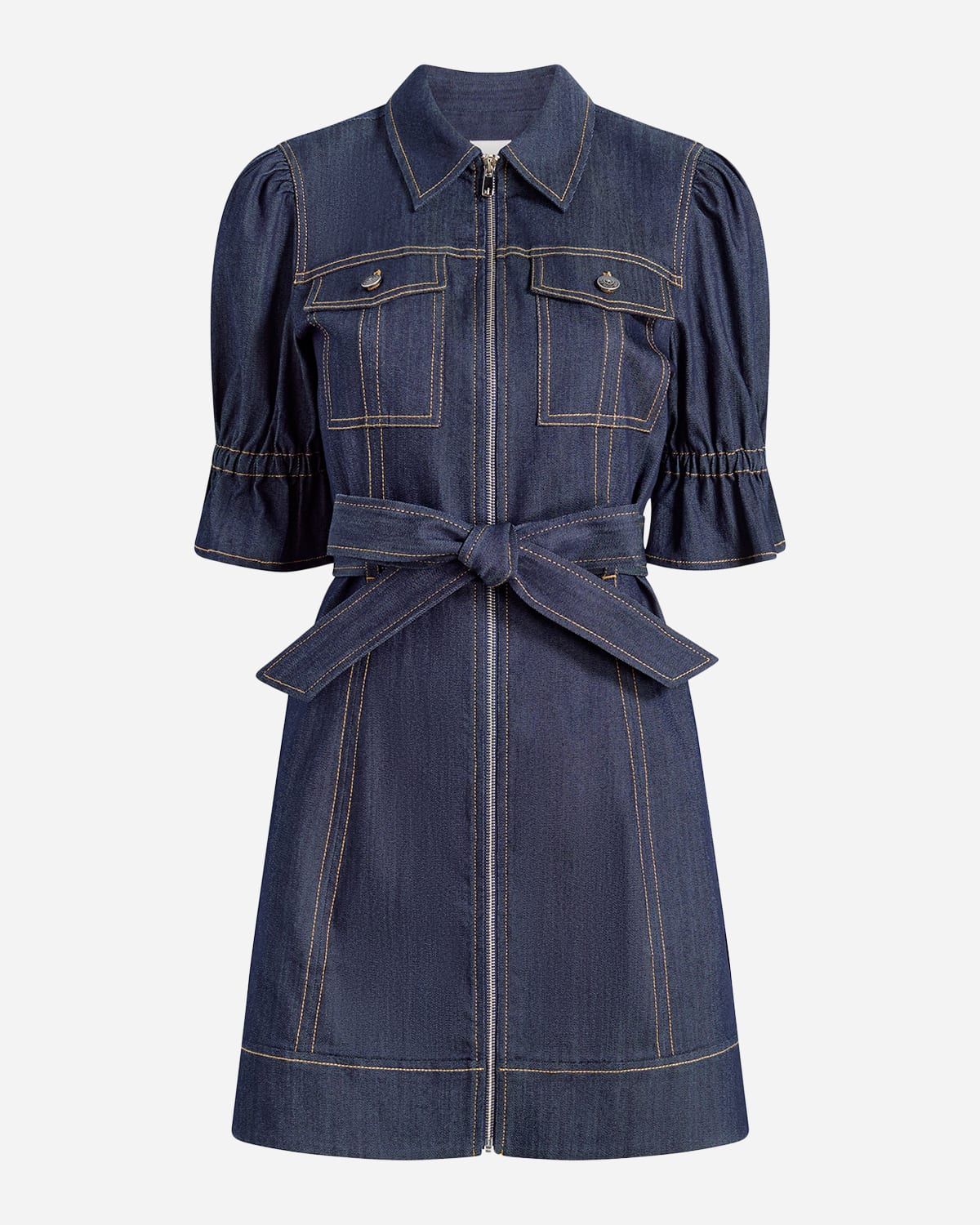 Holly Denim Puff-Sleeve Mini Dress