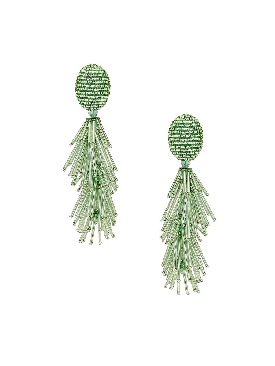 Women's 24K-Gold-Plated Brass & Glass Crystal Fringe Drop Earrings - Green