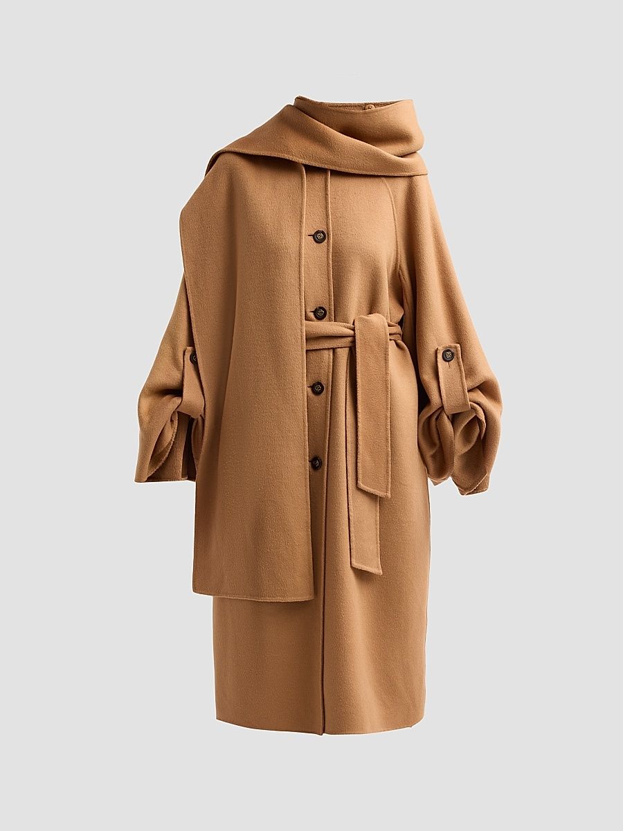 Women's Valiant Wool Scarf Coat - Camel - Size 2