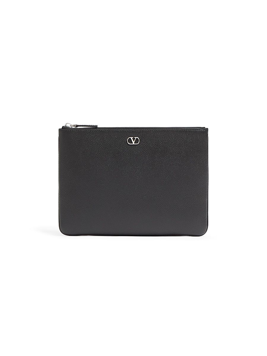 Men's VLogo Signature Grainy Calfskin Pouch - Black