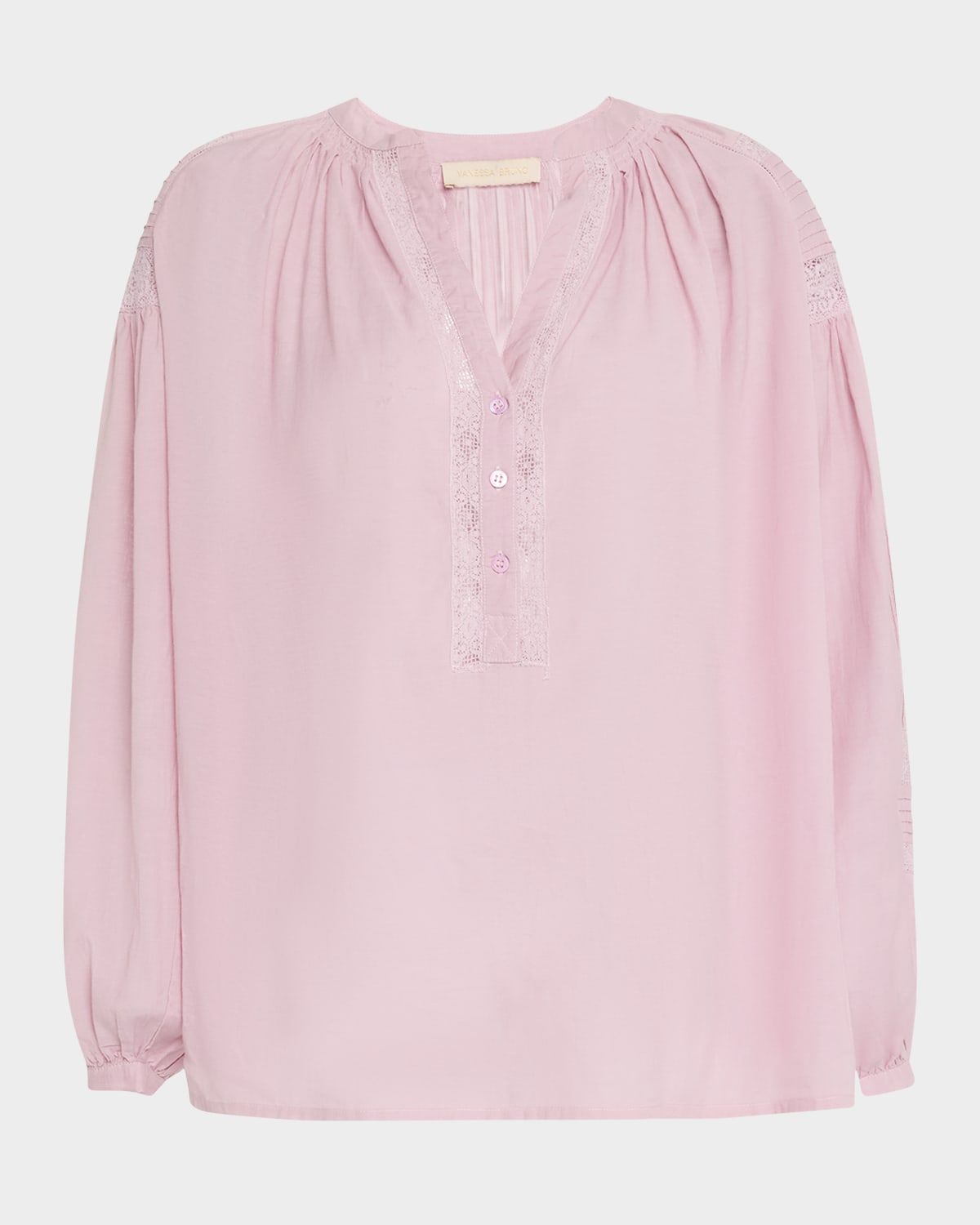 Ruched Lace-Inset Pintuck Blouse