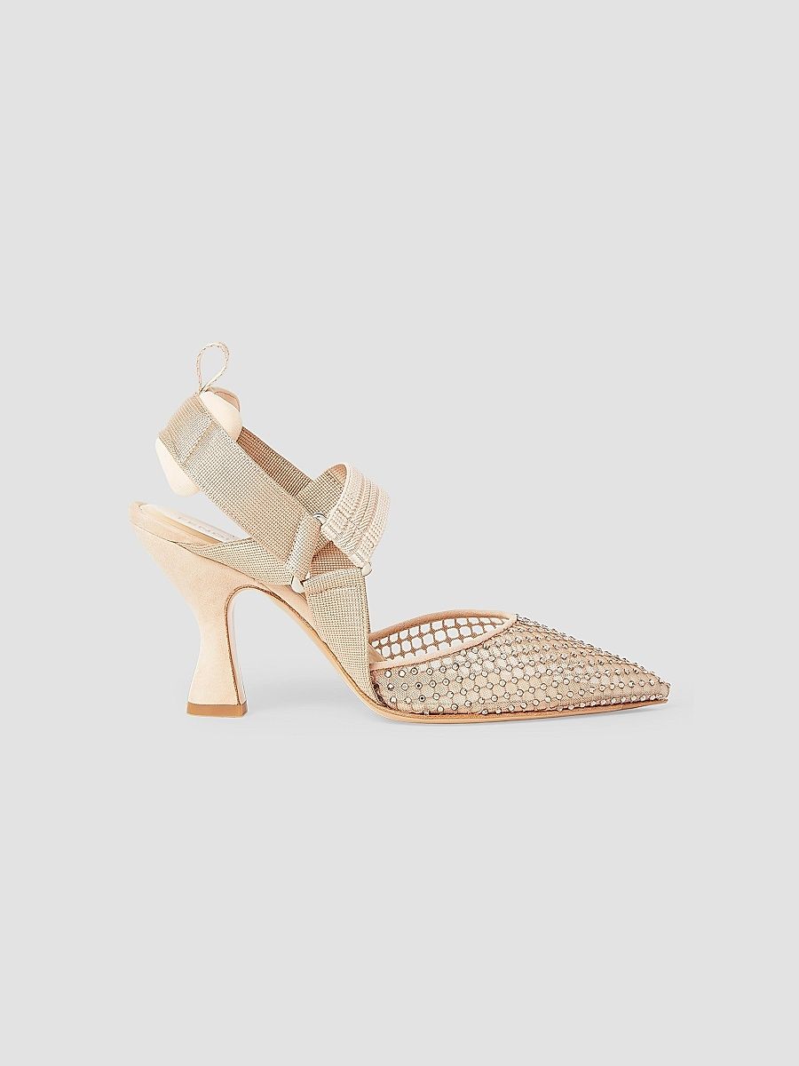 Women's Colibri 85MM Embellished Mesh Slingback Sandals - Rose Beige Black - Size 9