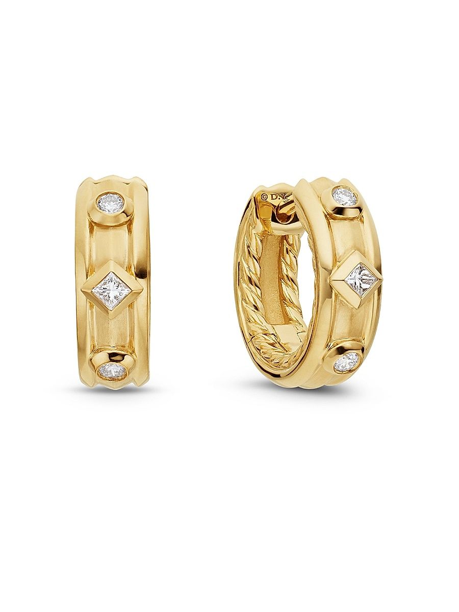 Women's Modern Renaissance Huggie Hoop Earrings in 18K Yellow Gold with Diamonds - Diamond
