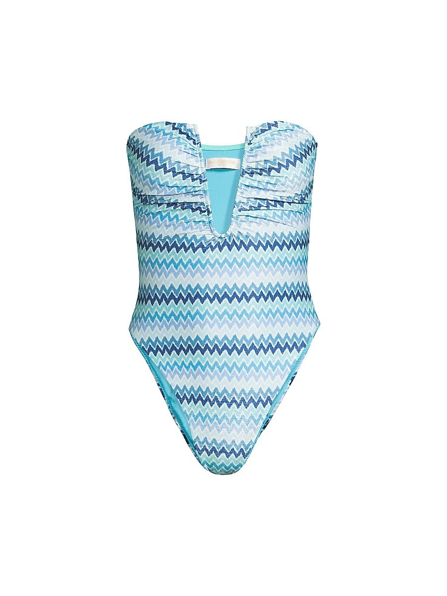 Women's Chevron Bianka Lurex One-Piece Swimsuit - Beach Blue Chevron - Size XL