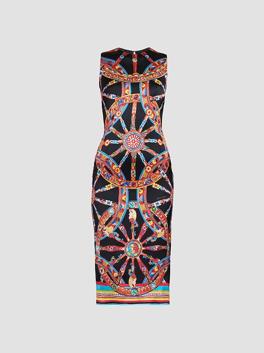 Women's Satin Printed Sheath Midi Dress - Ricamati - Size 14