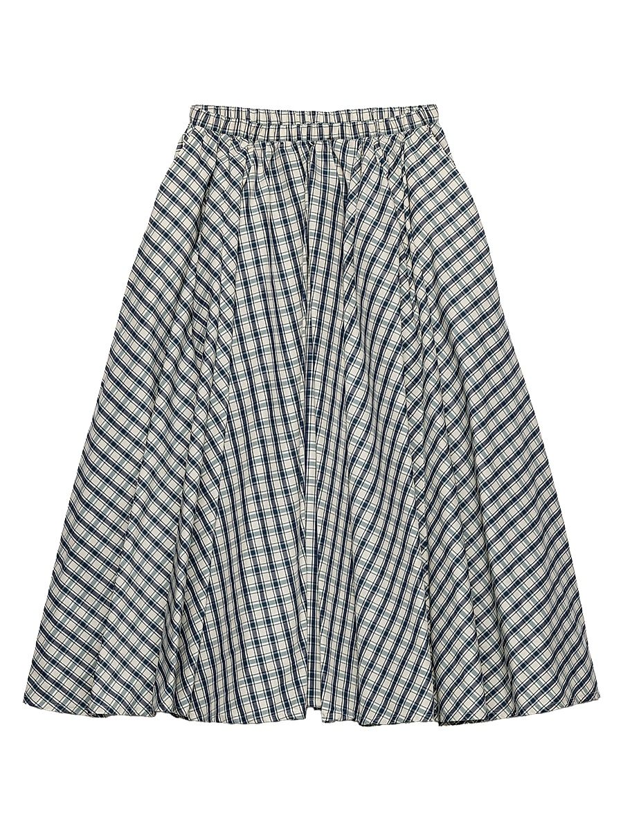 Women's Full Checked Chambray Skirt - Beige Multi - Size 2