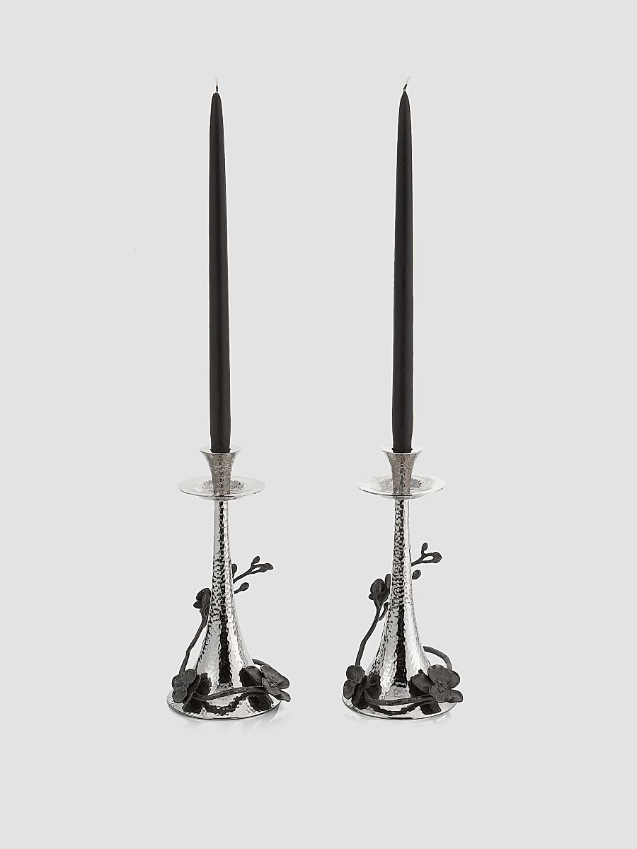 Black Orchid Taper Candle Holders