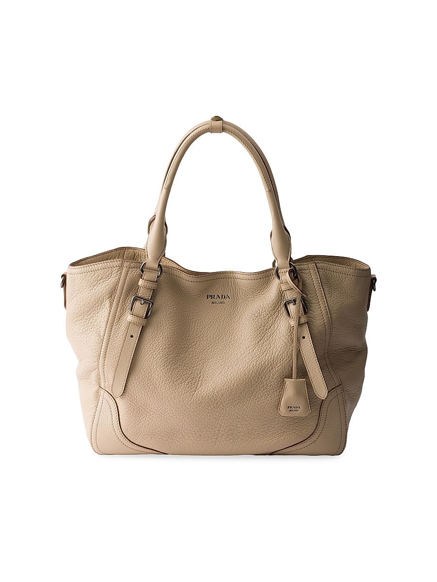 Women's Large Leather Tote Bag - Beige Khaki