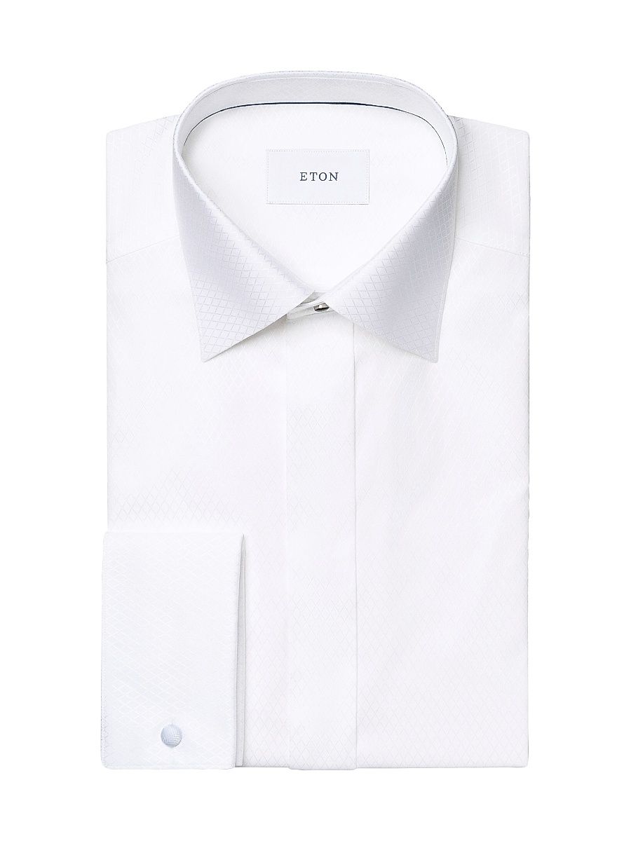 Men's Slim-Fit Textured Fly-Front Formal Shirt - White - Size 17