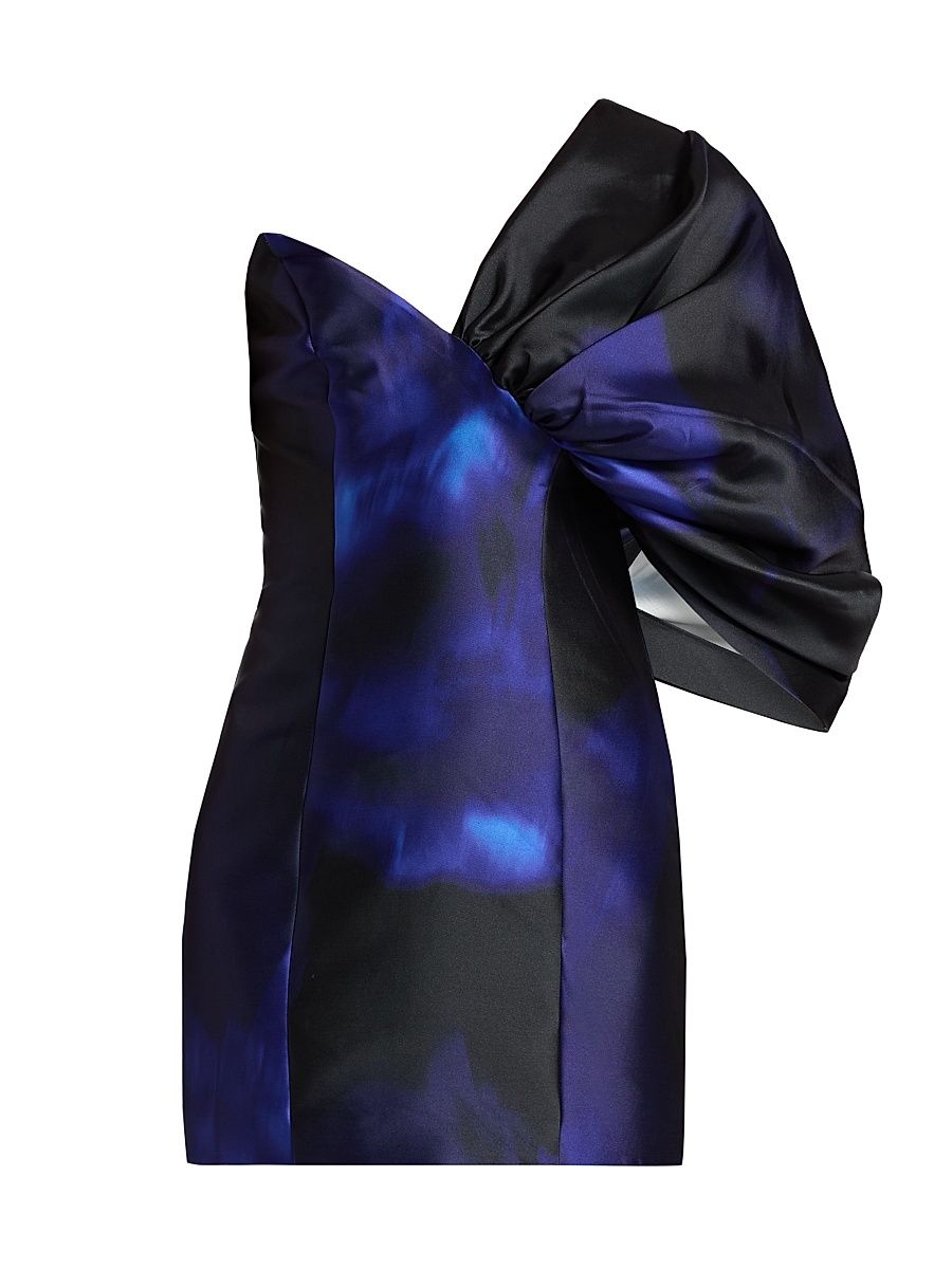 Women's Exaggerated Sleeve Minidress - Blue Rose Print - Size 8