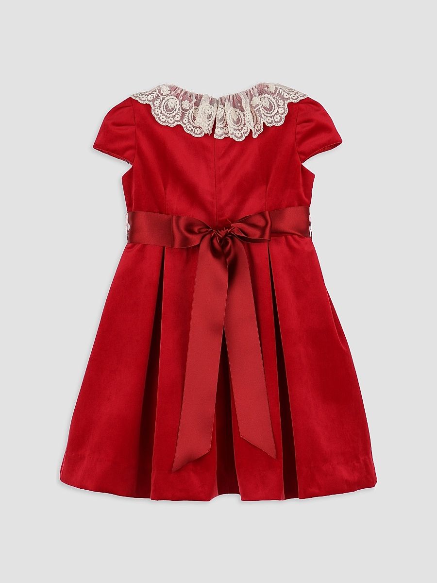 Little Girl's Satin Lace-Trimmed Dress - Red - Size 4