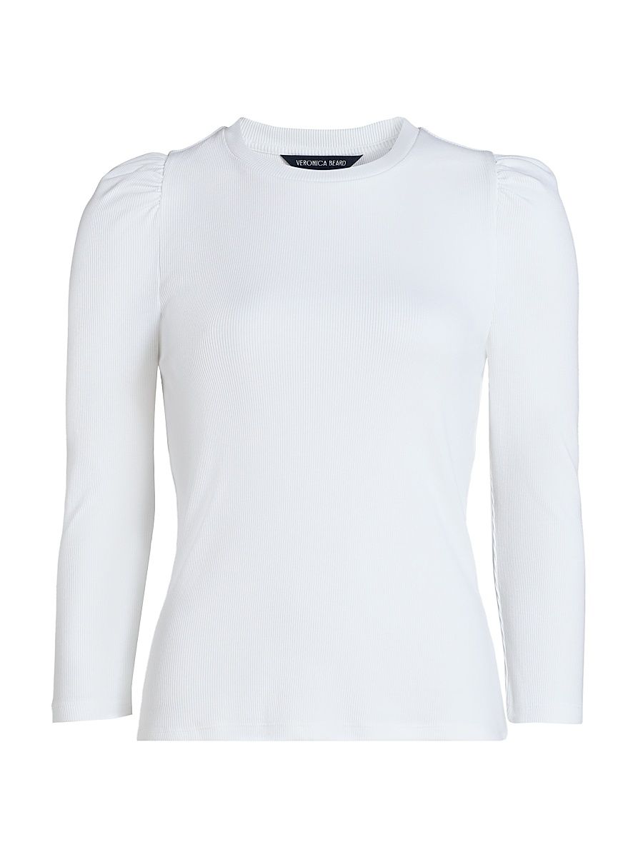 Women's Britney Puff Shoulder Rib-Knit Top - White - Size XL