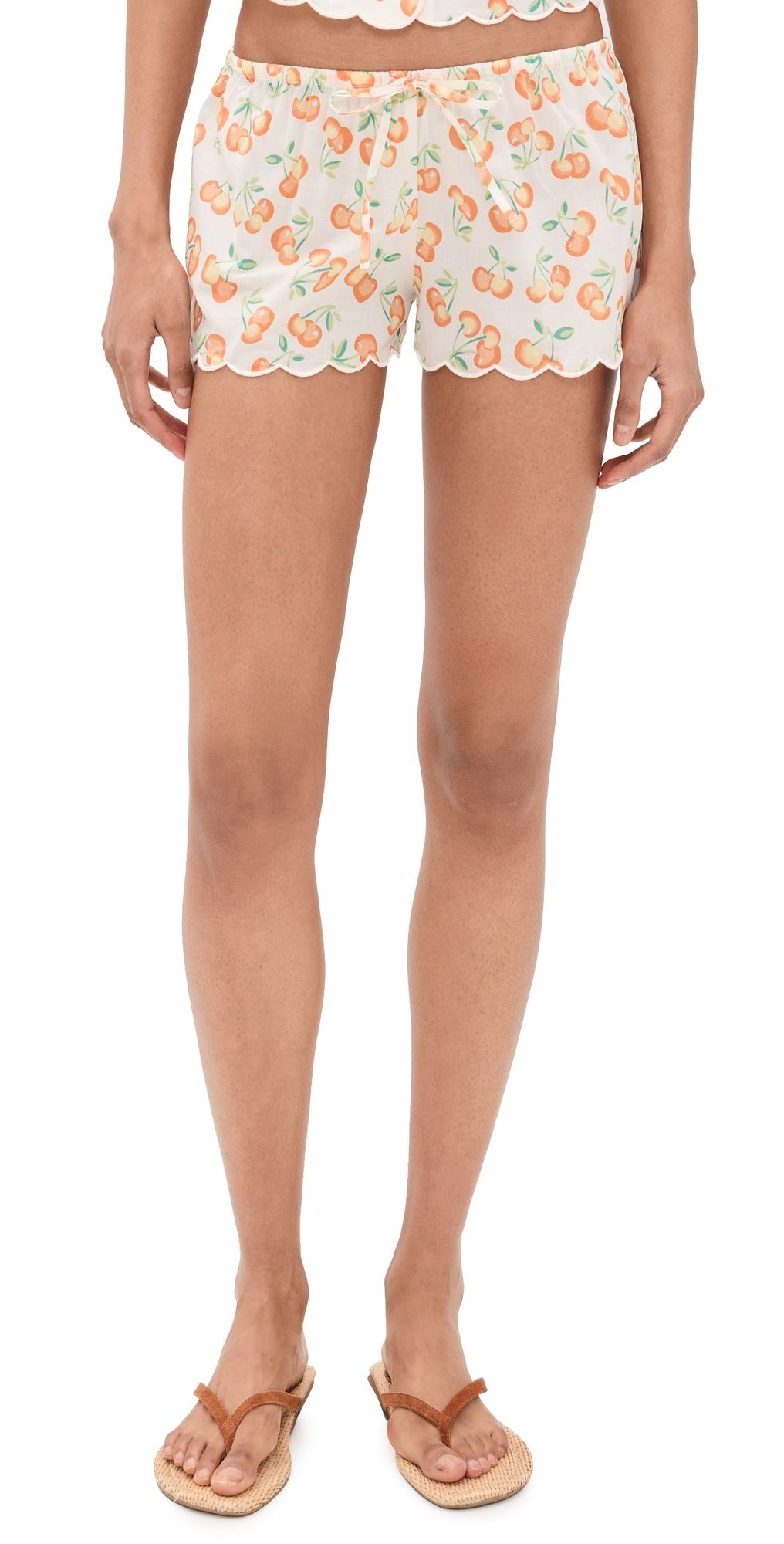 Montce Cherry Sherbet Scalloped Low Rise Drawstring Shorts Cherry Sherbet M