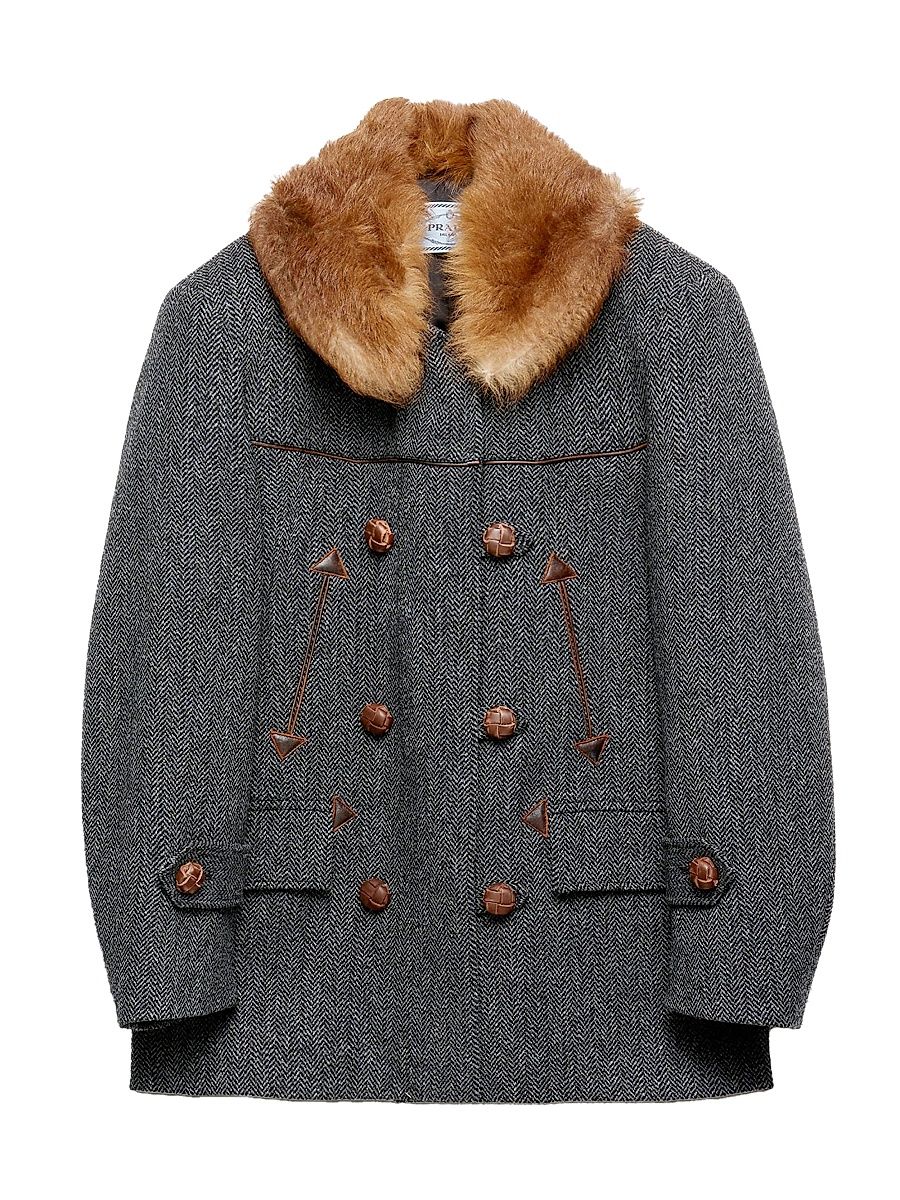 Women's Double-Breasted Chevron Peacoat - Grey - Size 6