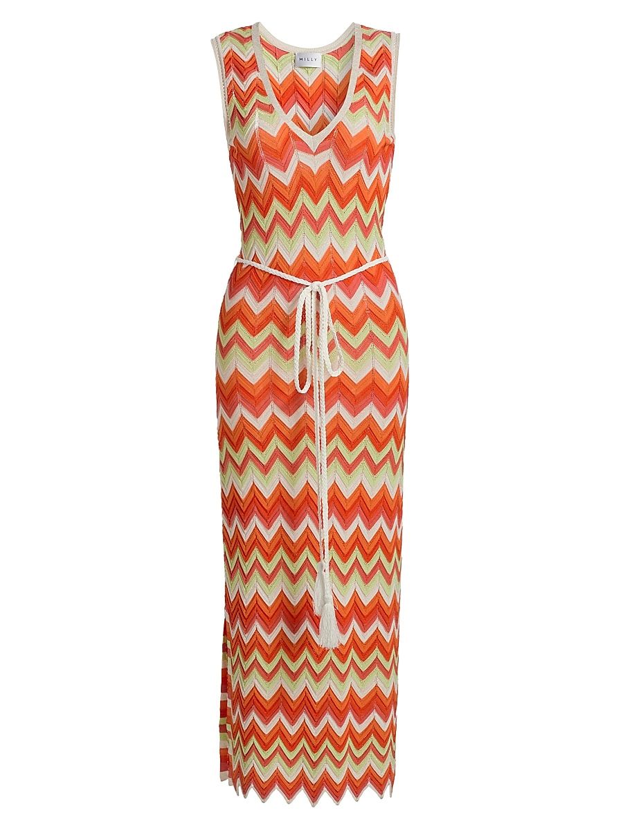 Women's Kaela Zigzag Knit Cover-Up Dress - Orange Multi - Size Large