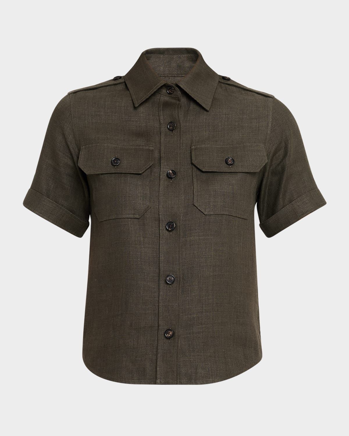 Cam Annalisa Structured Linen Button-Front Blouse