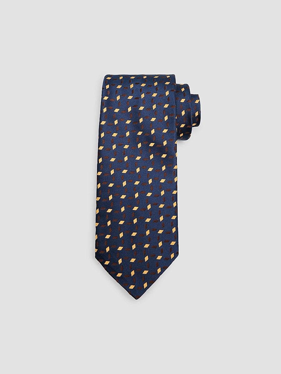 Men's Diamond Crisscross Pattern Silk Tie - Blue Yellow