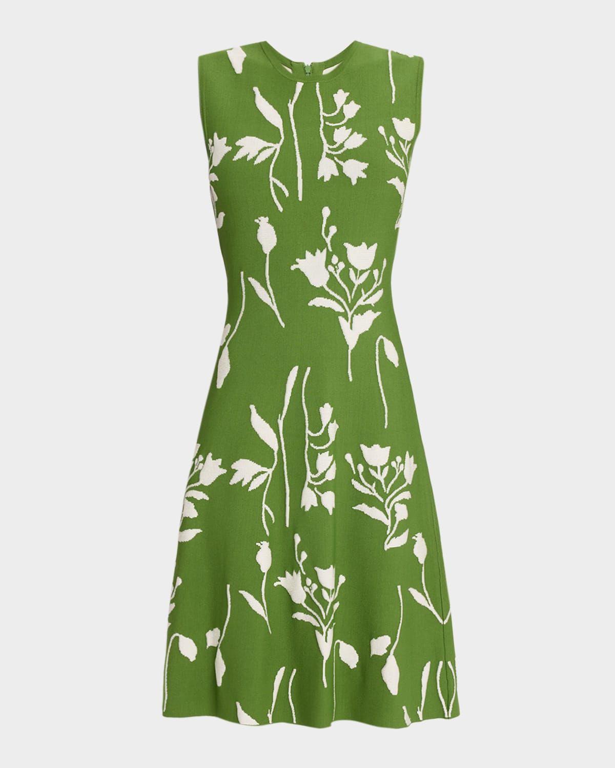 Floral Jacquard Knit Sleeveless A-Line Dress