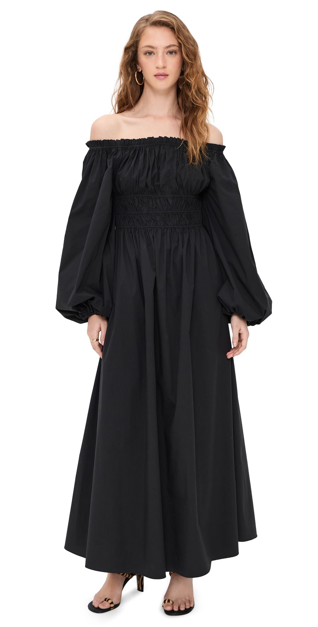 CAROLINE CONSTAS Raquela Off-Shoulder Ruffle Maxi Dress Black M