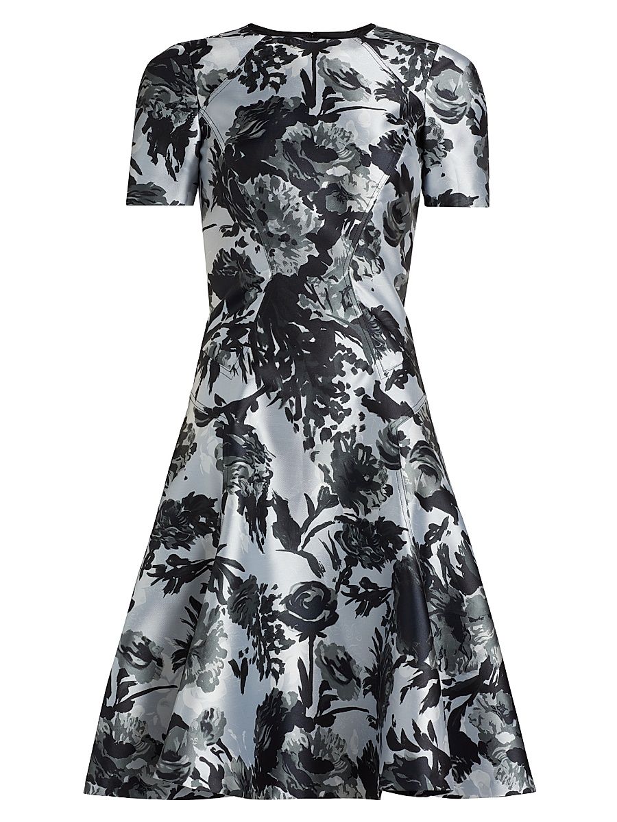 Women's Princess Seam Short-Sleeve Fit & Flare Dress - Black White - Size 2