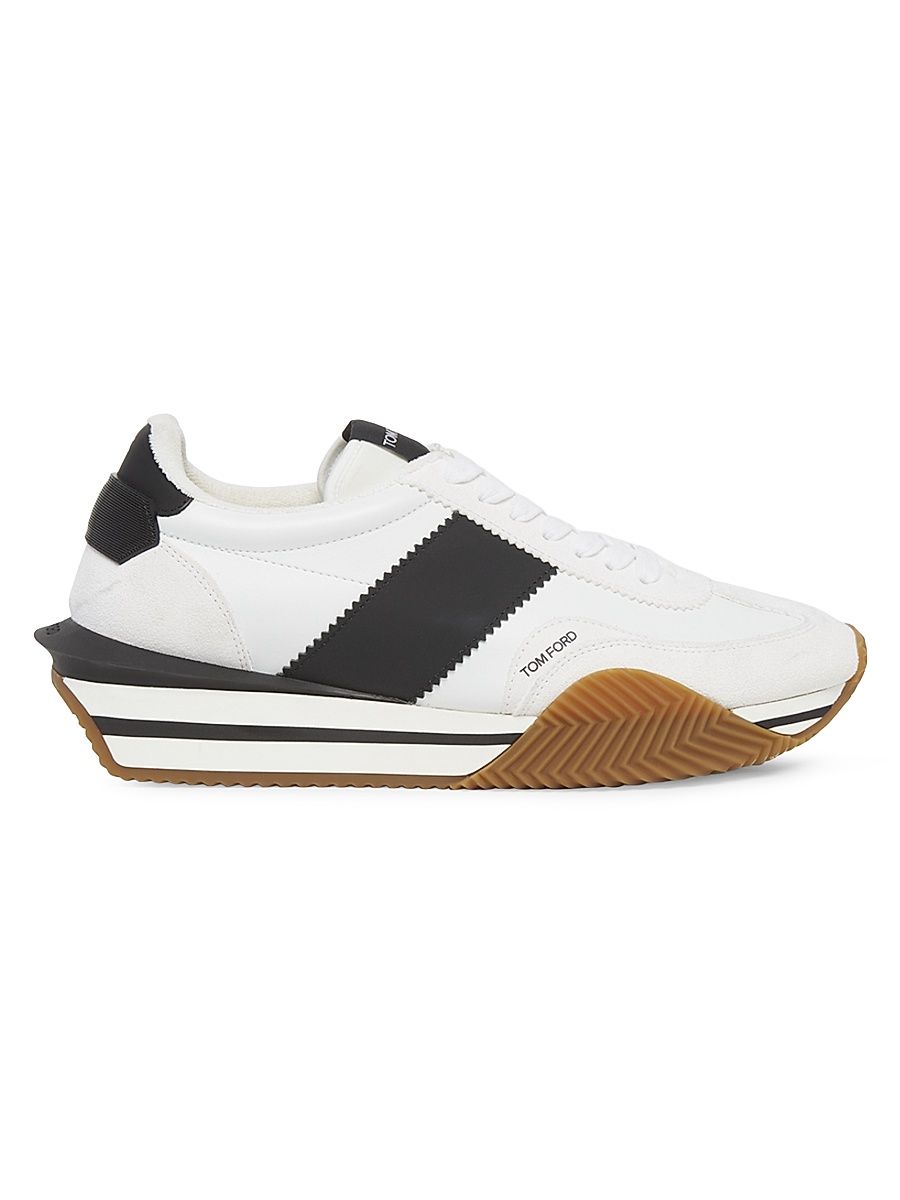 Men's Low-Top Racing Sneakers - White Black Cream - Size 6.5