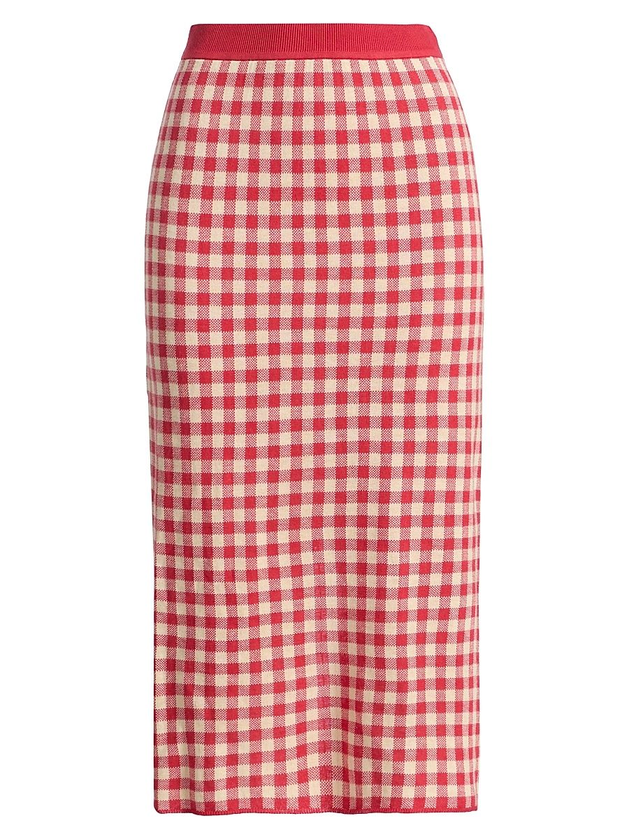 Women's Gingham Knit Midi-Skirt - Scarlet Mist - Size XL