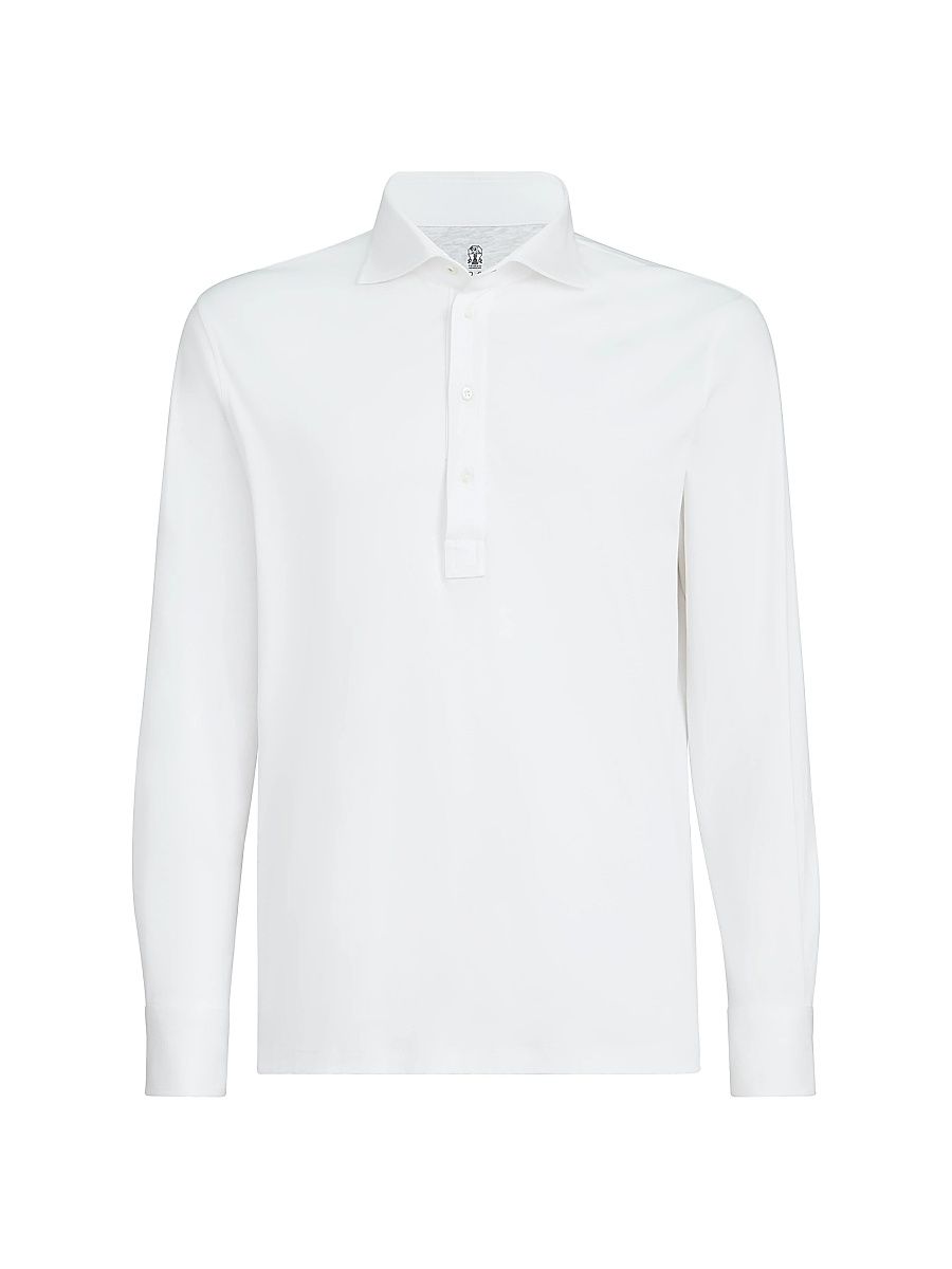 Men's Long-Sleeve Cotton Jersey Polo Shirt - White - Size XXXL
