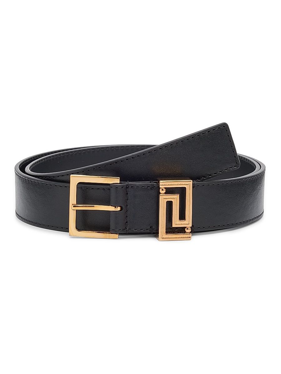 Men's Greca Leather Belt - Black Versace Gold - Size 42