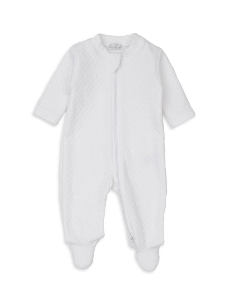 Baby's Zip-Up Jacquard Footie - White - Size Newborn