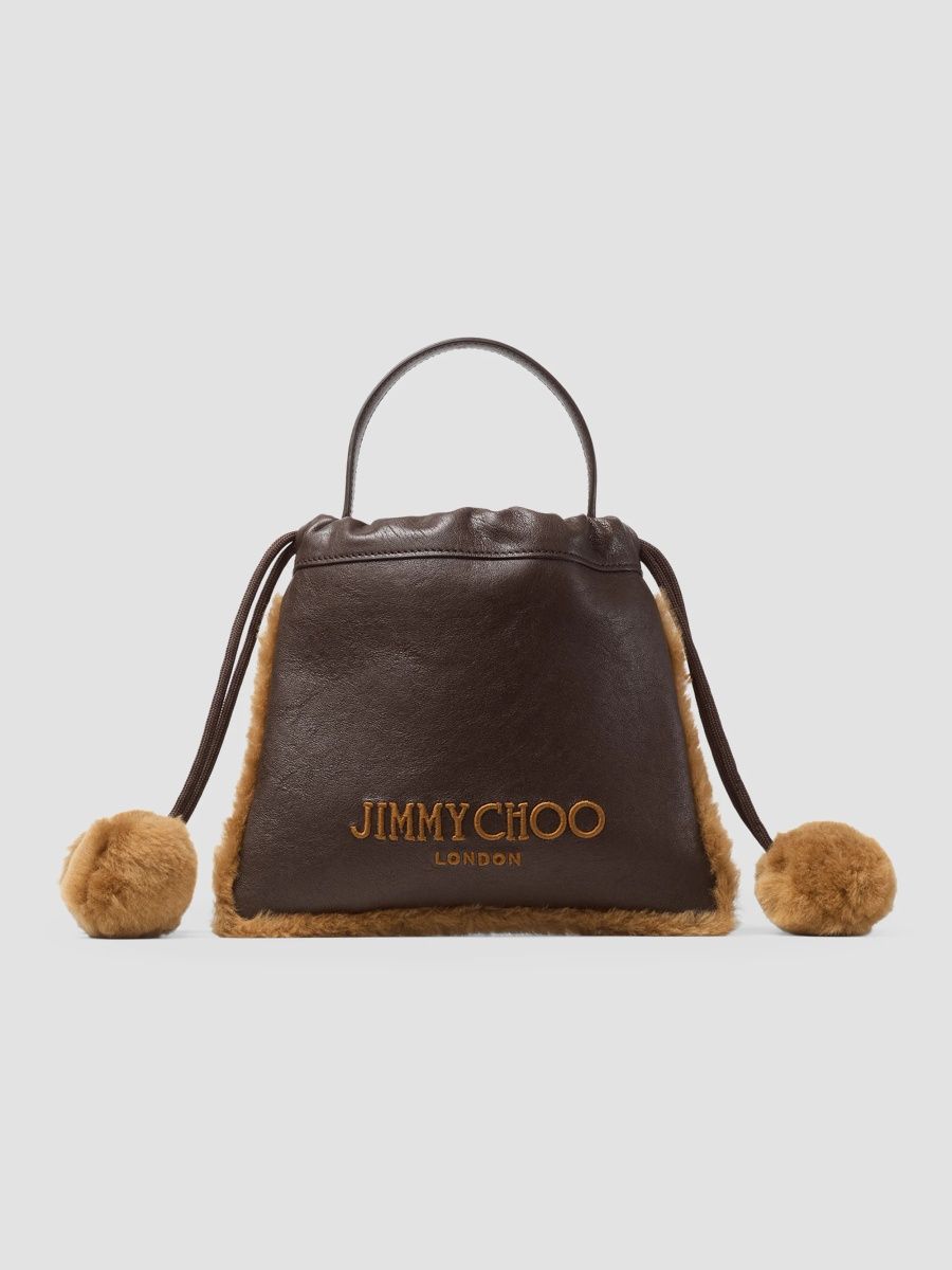 Jimmy Choo Women's Shearling Trim Biker Drawstring Top Handle Bag - Chocolate