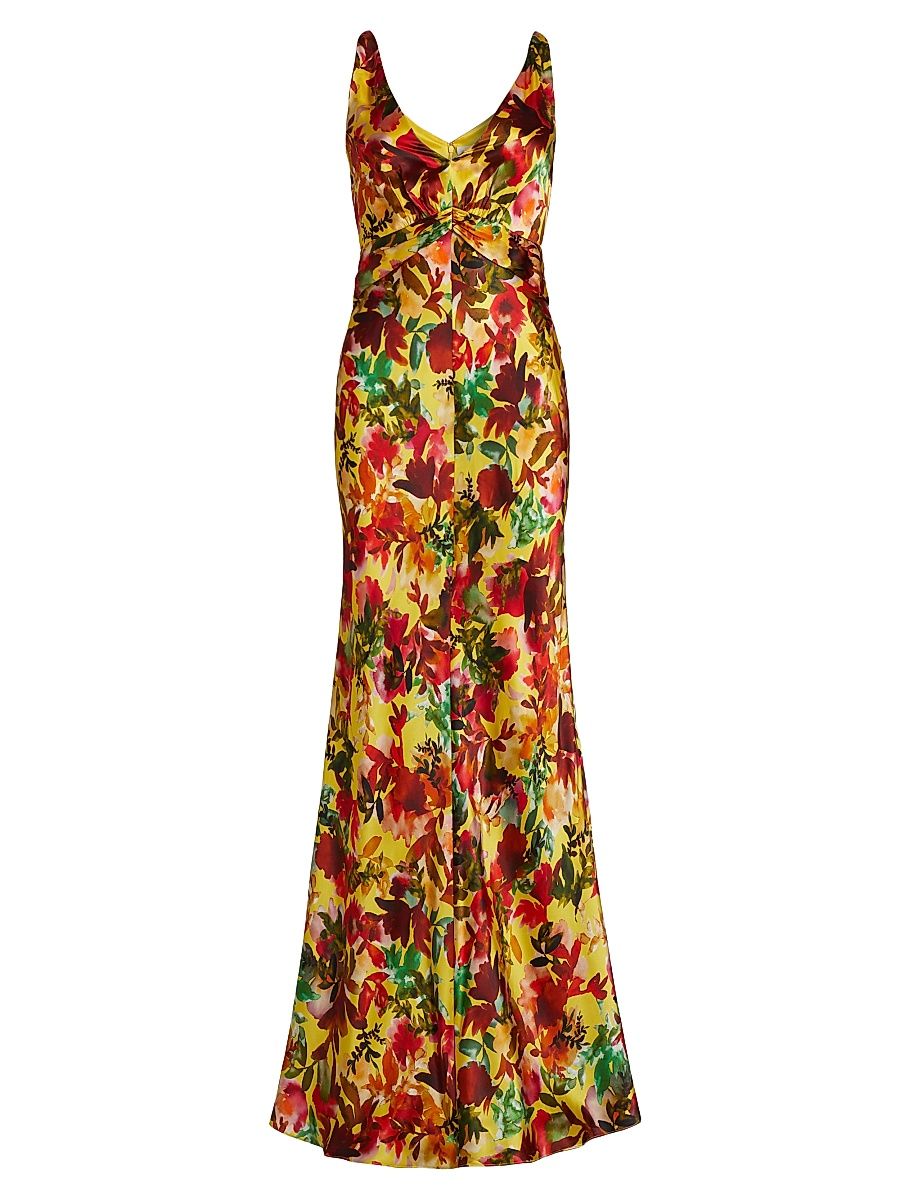 Women's Wilhelmina Floral Silk Maxi Dress - Watercolour Sun - Size 4