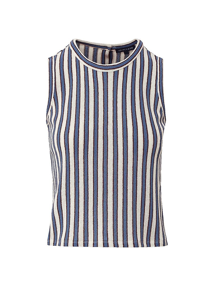 Women's Dravin Striped Cotton-Blend Sleeveless Top - Ecru Bluefin Multi - Size XL