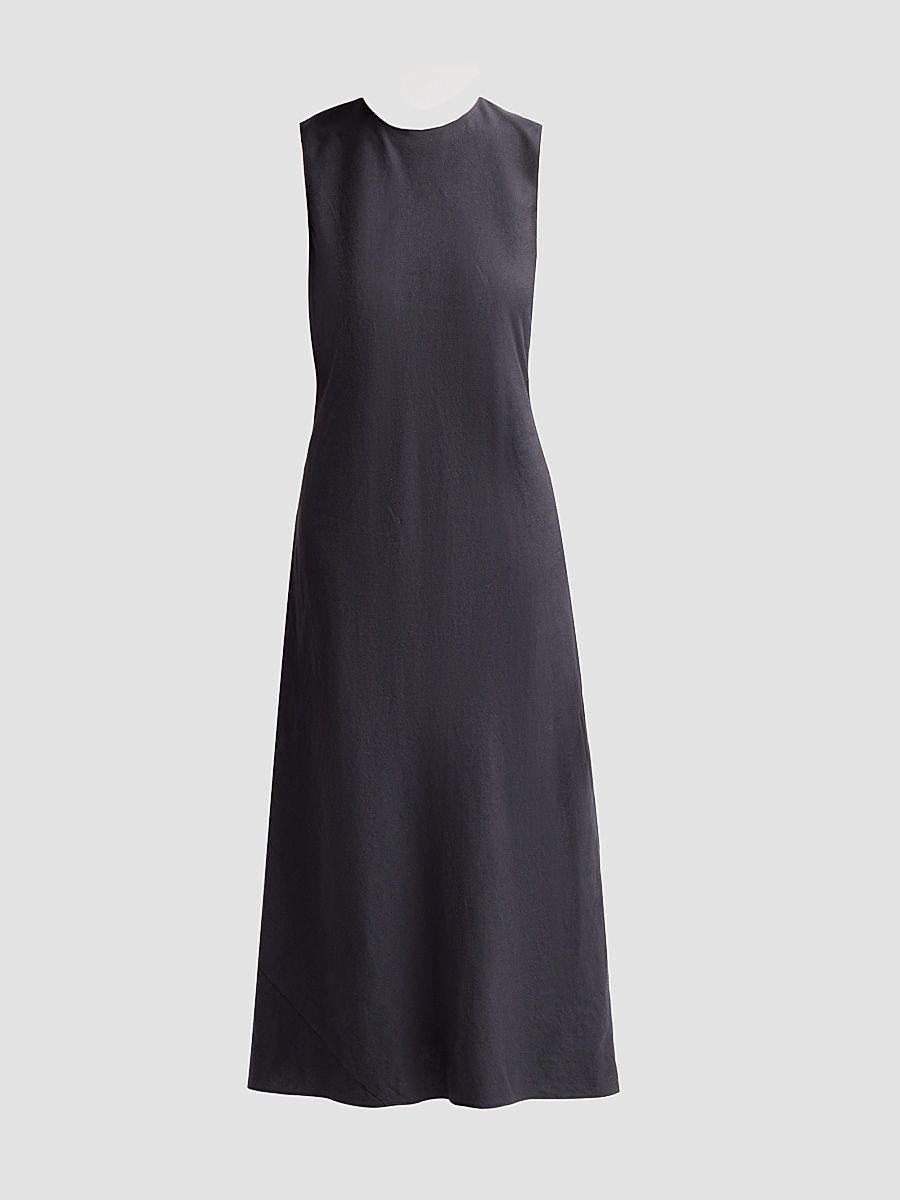 Women's Bias-Cut Linen-Blend Midi Dress - Ink - Size 8